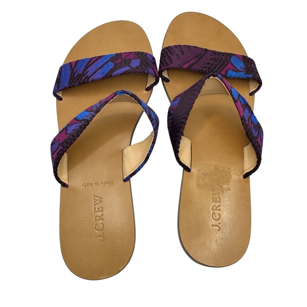J.Crew Womens Purple Blue Malta Fabric Slide Sandals Made in Italy Size 8